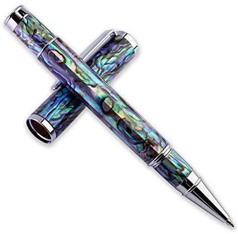 LACHIEVA LUX Schöner Tintenroller in Form einer Abalone-Muschel mit Nachfüllung 888F aus deutscher Herstellung, Luxus-Kugelschreiber Geschenk für Damen Herren Profi zum Schreiben