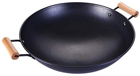 ZXFDMSWJ Poêle Wok en Fonte 41-47cm Super Antirouille Wok Chaudière Ronde Wok Épaississant Traditionnel Poignée Double Oreille,44cm
