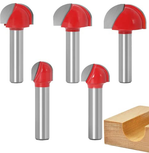 5-teilige Fräser Für Oberfräse 8mm Schaft Schaftfräse Hohlkehlfräser Kugelschneider Runde Nase Cove Core Box Cutter Hartmetall Kugelfräser Holzbearbeitung (Ø 12/16/19/22/25,4 mm)