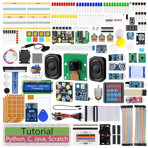 Freenove Komplettes Starter Kit für Raspberry Pi 5 4 B 3 B+ 500 Zero 2 W, 1170-Seiten-Tutorial, Python C Java Scratch Processing Code, 386 Artikel, 164 Projekte, Kamera Lautsprecher