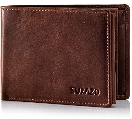 SURAZO® Leder Geldbörse Herren Groß viele Kartenfächer | Echtleder Portmonee Geldbeutel für Männer | 15 Fächer [RFID Schutz] [mit Münzfach] Vintage Brieftasche Flip Card Wallet Portemonnaie (Camel)