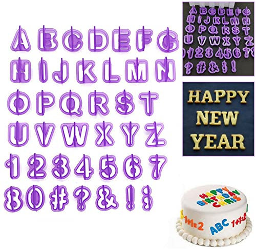 40 Pcs Fondant Letter Cutters Set, Plastic Icing Alphabet, Numbers, and Characters Cutters Cake Decoration, Sugarcraft and Pastry Mold Patterns DIY Décor