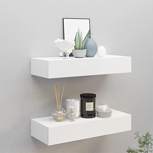 Gecheer 2 STK. Wand Schubladenregal Wandregal Mit Schublade Wandschrank Hängeschrank Hängeregal Weiß 60x23,5x10 cm MDF