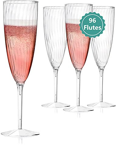 Walee Koky Copas de champán de plástico transparente, 96 unidades
