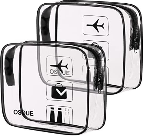 OSDUE 2 Stück Kulturbeutel Transparent, Flugzeug PVC Kosmetiktasche Wasserdicht, Handgepäck-Reisezubehör, Kulturtaschen für Männer, Frauen, Kinder, Familie (Schwarz)