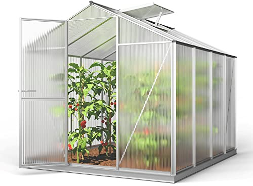 GFP Invernadero Eco 4 Estructura de Aluminio 192x256 cm, Placas de policarbonato de 6 mm - con Sistema de Apertura automático de Ventanas y Base de cimentación