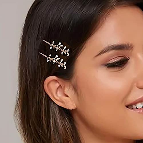 Aneneiceera Boho Blatt Haarspange Vintage Gold Kristall Haar Pin Retro Haarspange Braut Strass Haar Bobby Pins Tragen Haar Klemmen Hochzeit Haar Zubehör Für Frauen Und Mädchen 2pcs(gold)