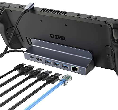 HOPDAY Steam Deck Dock - 6 IN 1 Dock with 3 USB 3.0, Ethernet, HDMI 4K@60Hz, 100W PD Charging & Stand for Valve Steam Deck