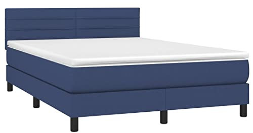vidaXL Boxspringbett mit Matratze LED Doppelbett Bett Polsterbett Bettgestell Bettrahmen Lattenrost Schlafzimmerbett Hotelbett Blau 140x200cm Stoff