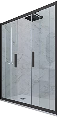 Puerta de ducha deslizante en nicho 170 CM de PVC Antracita H 200 Vidrio Transparente mod. Glam