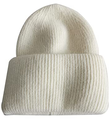 CCTUNG Damenmützen Winter Angora Kaninchenwolle Hält Warmes Stricken Solide Mütze Freizeit Schädel