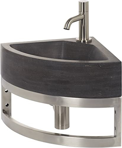 Ben Venetia Brunnen-Set mit Edelstahl-Look Wasserhahn und Handtuchhalter aus Naturstein - Waschbecken für Unterschrank, Waschtisch für Gäste WC