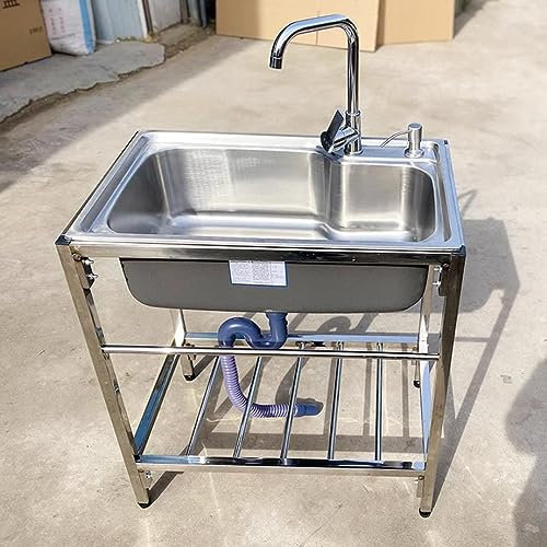 KADEUX Lavello da Cucina A Libera Installazione Lavandino da Esterno Commerciale Lavabo di Utilità per Lavanderia, con Supporto Lavamani Mobile/Professionale (Color : Single Cold, Size : 58x43cm/23x