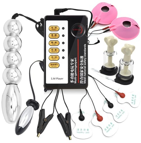 Elektrostiimulation Kit, Dildo-Plug Nippel Klemmen Massage Pads Elektro-Schock Sexspielzeug mit Reizstrom Gerät/Dildo Massage Electro Shock für Frauen Männer Paare