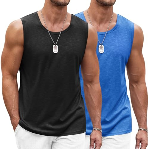 COOFANDY Herren Tank Top Ärmelloses Shirt Leicht Fitness Muskelshirt Schnelltrocknendes Gym Achselshirt Sleeveless Funktionsshirt für Männer Schwarz/Blau (2 Stück) XL