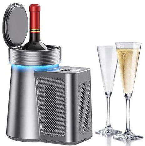 ExoticaBlend Elektrischer Weinkühler – Tragbarer Weinkühler für 750-ml-Flaschen – Schneller Einzelflaschen-Weinkühler – Eisfreier, schneller und müheloser Weinkühler