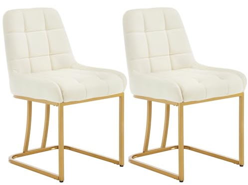 WOLTU Esszimmerstühle 2er Set, mit Metallgestell in Bogenform, Rückenlehne | Küchenstühle gepolstert, Sitzfläche aus Samt, für Schlafzimmer Küche Wohnzimmer, Beige