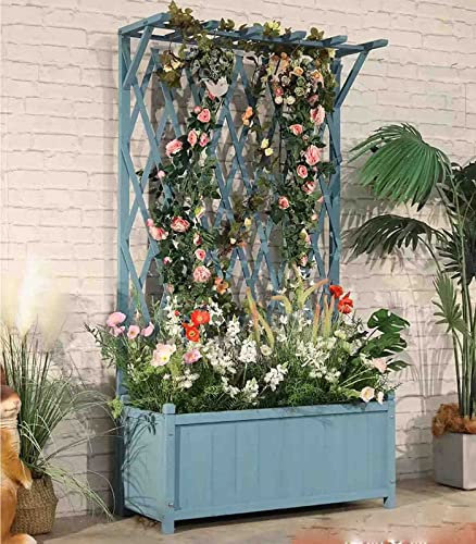 Generisch blumenstandBalkon-Blumenregal aus karbonisiertem Holz, Rosenzaun, Kletter-Rattan-Gestell, Outdoor-Topfschirm, Outdoor-Pflanzkasten (blau)