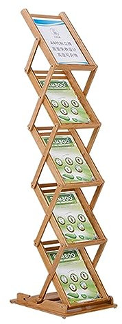 Prospektständer aus Bambus, tragbarer, aufklappbarer, Faltbarer Zeitschriftenständer mit 5 Taschen, Prospekthalter für Ausstellungen, Büros, Einzelhandelsgeschäfte, Wohnzimmer (Größe: A4)
