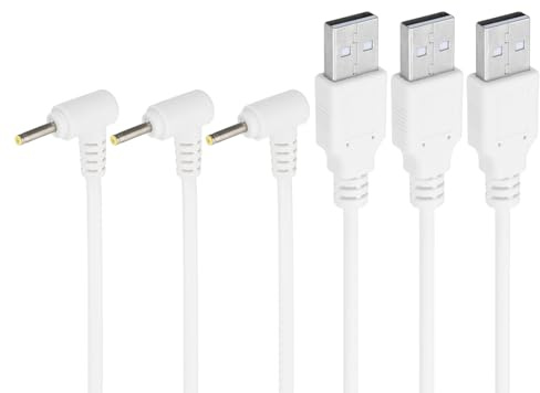 PATIKIL 3Ft USB to DC 2.5x0.7mm Barrel Jack Power Cord, 3 Pcs 90 Degree Angle 24AWG Wire Adapter Connector Charging Cord for Light Fans Speaker Table Lamp, White