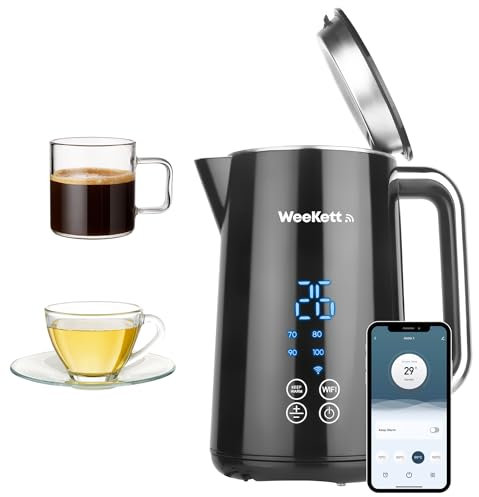 Smart Kettle by WeeKett - voice control with Amazon Alexa, Google & Siri, Temperature Control, Keep Warm, LED Touch Display, Stainless Steel Insulated, Cool Touch, BPA Free, Black, 3000W, 1.7L