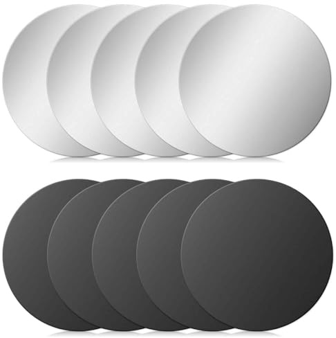 Bewudy 10 Stück Metallplättchen Selbstklebend Set, 40mm Metallplatte für Magnete Dünn Edelstahl Metallscheiben, Schwarz und Silber Metall Platte Kompatibel mit Magnet kfz Handyhalter (Rund)