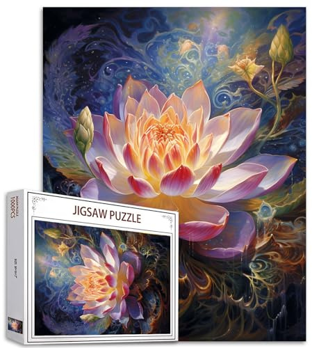 Tucocoo Pink Lotus Jigsaw Puzzle 1000 Pieces Puzzles for Adults, Tropical Floral Jigsaw Puzzles for Challenging Family Activity Games DIY Puzzle for Home Wall Decor Gifts - 20 x 27 Inches