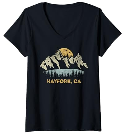 Womens Hayfork California Mountain Sunset Sunrise CA V-Neck T-Shirt