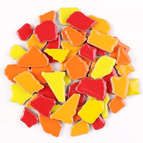 Unregelmäßige Keramikfliesen zum Basteln, billige Mosaikstücke, Steine, Mosaikfliesen, Großpackung für Erwachsene, Heimdekoration, DIY, Basteln, Blumentöpfe, Vasen, günstiges Mosaik (Rot, Orange,