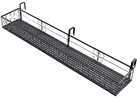 ZTZBFGM 120x20x12cm, Fioriera Sospesa per Ringhiera Porta Piante da Balcone Scaffale per Ringhiera per Fiori, Ringhiera in Ferro per Fiori Rettangolare per Ringhiera Esterna