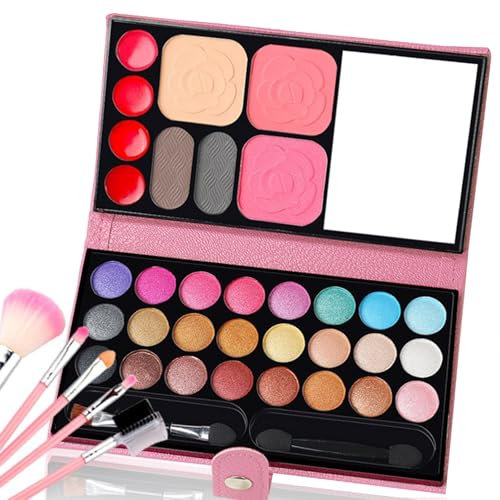 Kinderschminke Set Mädchen, 3 Farben waschbarer Kinderschminkspielzeug ungiftige Kinderkosmetik mit 5 abwaschbaren Pinseln Beauty Set Mädchen, Make Up Kinder Bühnenauftritt Set Geschenk