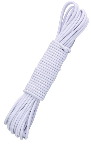 Bungee Cord White 4mm X 12M, Heavy Duty Elastic Shock Cord Nylon Stretch String Bungee Rope Elastic Rope for Luggage, Camping, Kayak, Tie Downs (White, 4mm x 12M)