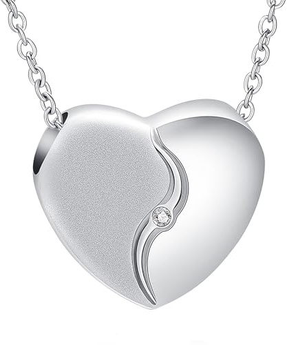 VCCWYQK Herz Urne Halskette für Asche für Frauen Männer Edelstahl Einäscherung Schmuck Medaillon Anhänger Memorial Keepsake Geschenk für menschliche Asche Halter