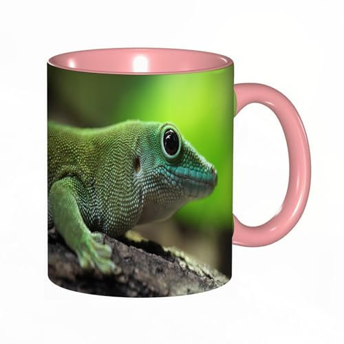 EKLMPS Tazas de Café,Taza de Cerámica para Té y Café,330ml/11oz,Regalos original,Aniversarios,nupical,desayuno,Románticos,Gecko diurno gigante de Koch (Phelsuma madagascariensis Kochi)
