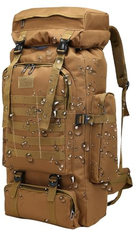 Liqzirtu Assault Pack - Mochila de caza impermeable y resistente para hombres 80L, mochila de senderismo grande para senderismo al aire libre Camping Trekking Caza, caqui, Se référer au descriptif