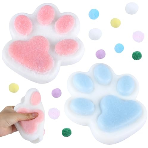 2 Stück Große Katzenpfoten Squishy, Soft Taba Squishy, Squishy Pfote | Fufu Squishy Toy, Niedliches Cat Paw Squishy, Anti Stress Spielzeug für Erwachsene (Blau Weiß/Rosa Weiß)