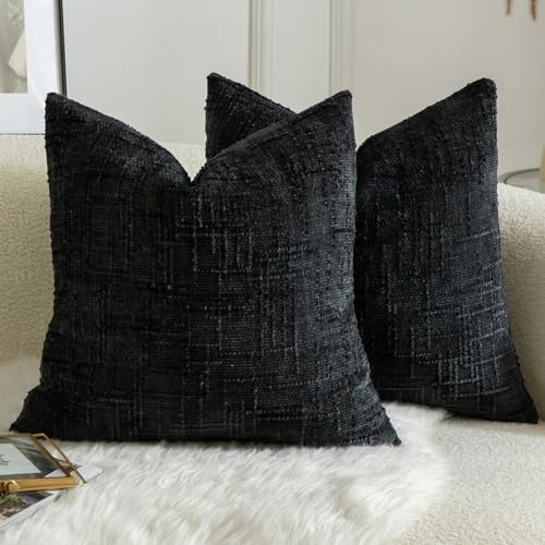 Mandioo 2er Set Chenille Kissenbezug Dekorativer Kissenbezüge Gemütlicher weichen Kissenhülle Sofakissen Dekokissen Couchkissen Zierkissenbezug Schlafzimmer Wohnzimmer 40x40 cm Schwarz