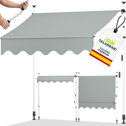 tillvex Klemmmarkise 150cm breit mit Handkurbel | Balkonmarkise ohne Bohren | Markise Balkon UV-beständig, wasserdicht & höhenverstellbar | Outdoor Sonnenschutz zum Klemmen für Terrasse & Garten