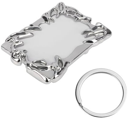 Gosknor Porte-Carte Photo avec Porte-Clés, Cadre en Plastique Galvanisé Argenté Porte-Badge pour Photos Irrégulières Carte d'Identité Carte d'Étudiant Fournitures de Papeterie