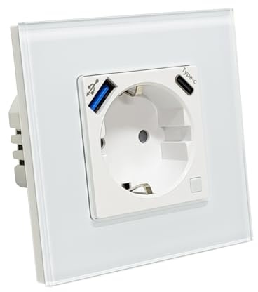 LED ATOMANT Wlan Steckdose aus Glas WiFi 16A mit USB und USB-C, Schnellladung, Energieverbrauchsmessung, Schuko Unterputz, Smart Life App, Kompatibel mit Alexa und Google Home