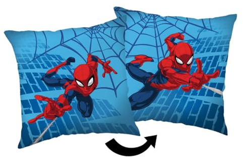 Marvel Spider-Man - Cojín de 40 x 40 cm, suave y decorativo, color azul, para dormitorio de niños, sofá o regalo, decoración del hogar de superhéroes con licencia oficial, accesorio para habitación de