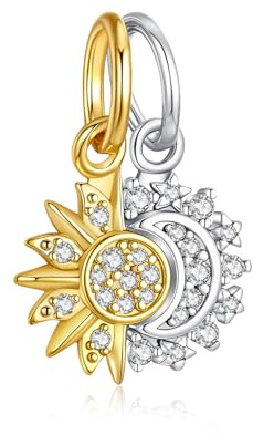 Alstiva Teilbarer Sonne-und-Mond Charm Anhänger 925 Sterling Silber 5A Zirkonia Charm Anhänger für Armband Pendant für Europäische Armbänder Halsketten Schmuck Geschenk für Frauen Freundin Damen