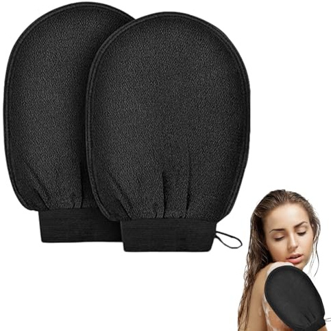 Ceeyoll Exfolierande handskar, kroppsskrubbande handskar, skrubbande massagehandskar, skrubbhandskar, hammamhandskar, för män och kvinnor, för kropp och ansikte, hudrengöring -(svart)