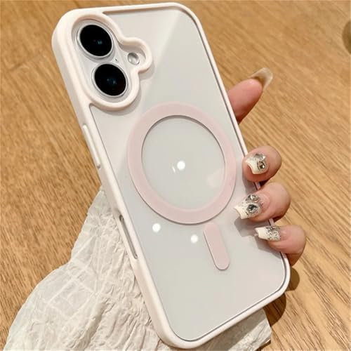 CIBOS Custodia trasparente con ricarica wireless magnetica per iPhone 16 15 14 Pro Max, custodia in acrilico, rosa, per iPhone 13 Mini