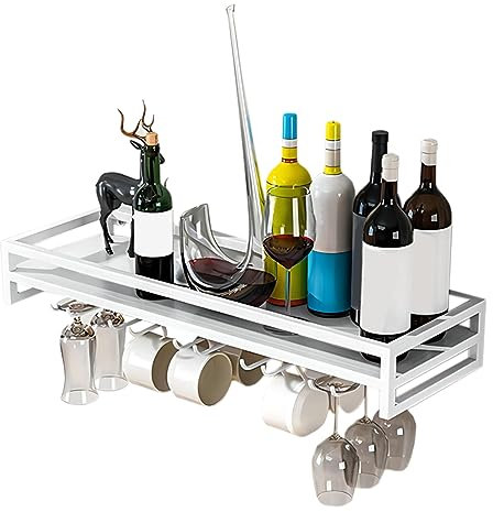 GLMGBP Portabottiglie da Vino a Parete - Portabicchieri, Portabicchieri da Vino in Metallo salvaspazio Nero/Oro/Bianco, Robusto e Durevole con Viti.
