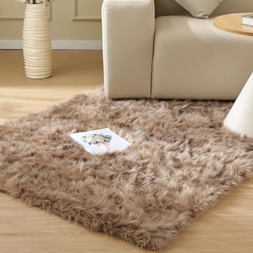 ORINOVA Teppich Flauschig Beige 120x180 cm Teppich Fellteppich Kuschel Weich Waschbar Schlafzimmer Wohnzimmer Bettvorleger Kunstfell