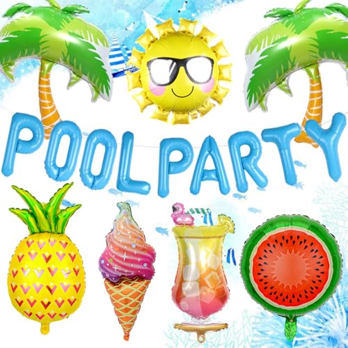 Pool Party Deko,Hawaii Deko,Sommer Sonne Luftballons,Beach Party Deko,Kokosnuss Baum Ananas Luftballons,Sommerparty Helium Ballon für Pool Strandparty Dekoration