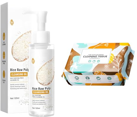 120ml Lait Démaquillant au Riz et Serviette de Nettoyage, cream | Nettoie la peau du Visage en Profondeur, Nourrit et éclaircit la peau