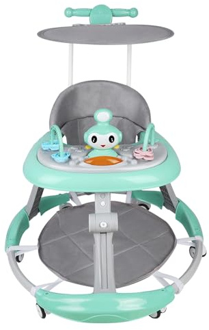 Homewell 3 in 1 Baby Lauflernhilfe Klappbar, Höhenverstellbar, Laufwagen Baby mit abnehmbarer Spielstation & Schiebegriff & Sonnendach & Musik, ab 6 Monaten (Grün)