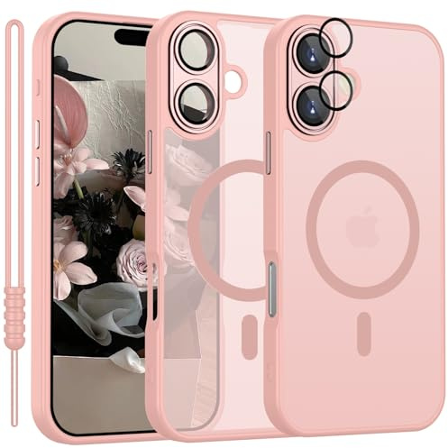 YUANDMI für iPhone 17 Hülle kompatibel mit MagSafe, Handyhülle für iPhone 17 Magnetisch Matte Touch Kameraschutz, rutschfest Kratzfest Schutz Stoßfest Hülle Rosa